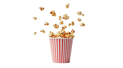 Bucket of Freshly Popped Popcorn Spilling in Air Against a Transparent Background