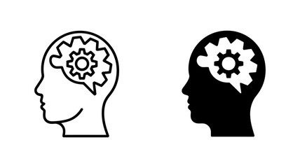Cog in Mind:  Line Art and Silhouette Icons, Problem Solving, Thinking Process, Conceptual Illustration.