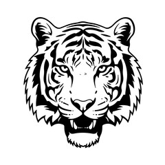 Fierce tiger head. Powerful wild animal illustration.