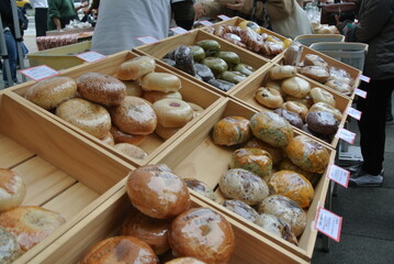 bagels at bakery in market stall