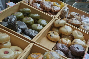 bagels at bakery in market stall