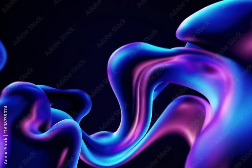 Poster abstract liquid, blue and pink flowing shape on dark background, creating a mesmerizing visual effec