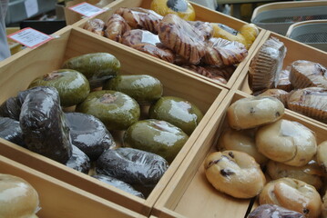 bagels at bakery in market stall