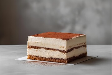 Minimalist tiramisu square cake, empty background, close up