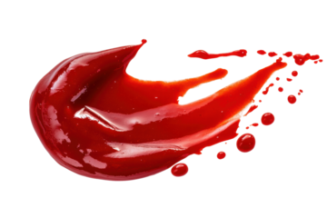 Red Ketchup Splash with Liquid Drips Against a Transparent Background for Culinary Use