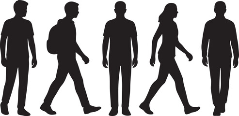 People walking silhouettes design casual human pose vector illustration