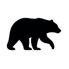 Bold black bear silhouette walking in profile. Simple vector graphic icon of a wild animal with a lifted paw.