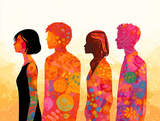 diversity people silhouette with colorful abstract style