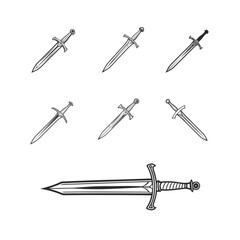 Vector black sword icon set, sword icon, sword logo, Adobe Illustrator Artwork