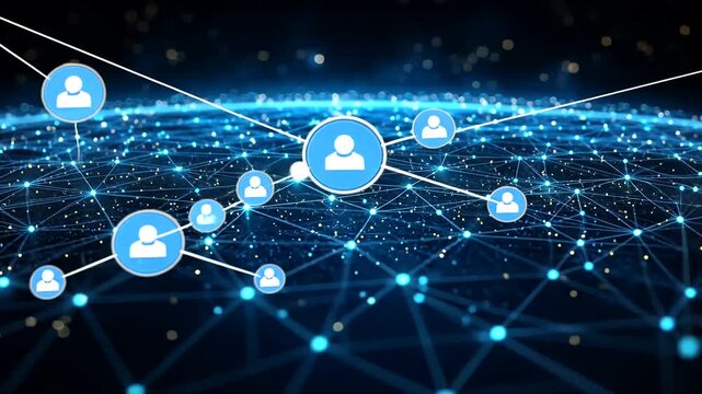Abstract network connection with users, digital communication connections concept