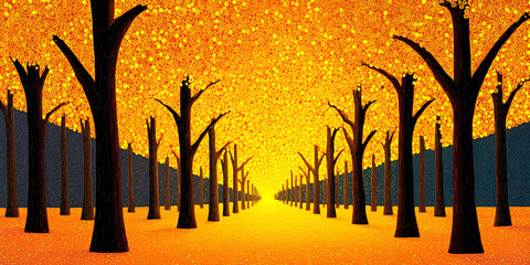 golden tree tunnel glowing with internal magical light