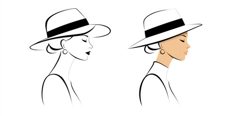 minimalist line art woman with hat design illustration