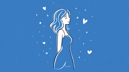 one line art woman hearts stars minimal drawing