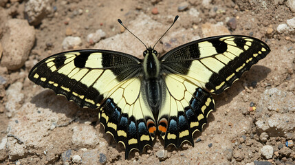 Iphiclides podalirius; scarce swallowtail butterfly in rural Tuscany