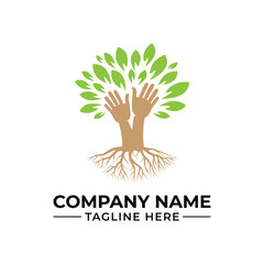 Tree of Hands Logo Symbolizing Growth Connection and Support for a Business Company Brand Identity Design
