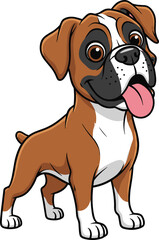 Adorable cartoon boxer dog with tongue out, cute pet, playful puppy, brown and white fur, friendly expression, animal illustration