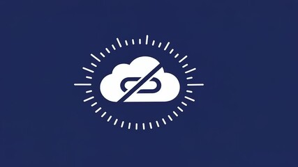 Abstract design featuring a cloud icon with a broken link symbol, set against a dark blue background - Powered by Adobe