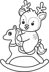 Cute Deer icon. Funny baby Deer animal series stock illustration. Life of fluffy Deer designs. Coloring pages of cute deer icon.
