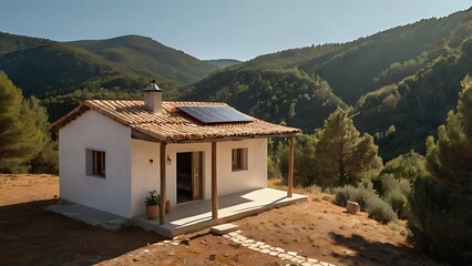Small White House on Grassy Mountain Slope