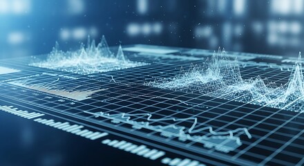 Blue digital data graphs and charts on a grid technology
