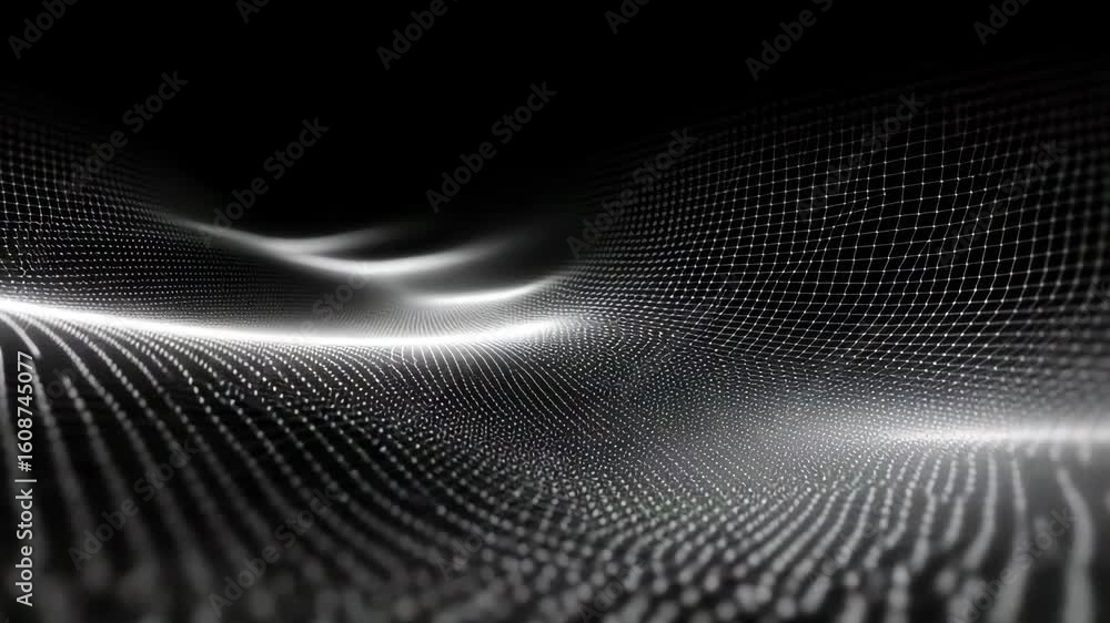 Poster futuristic digital wave pattern with glowing grid and flowing lines