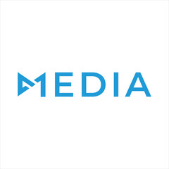 Modern and Minimalist Logo Design Featuring the Word Media in a Bold Blue Font with an Abstract Arrow Symbol