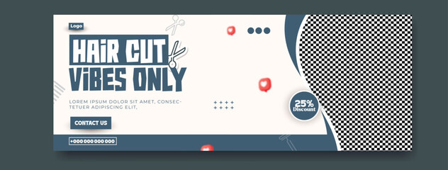 Haircut only promotion banner for barbershop with 25 percent discount
