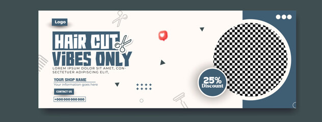 Modern Barber Shop Promotion with 25 Percent Discount Offer Template Design