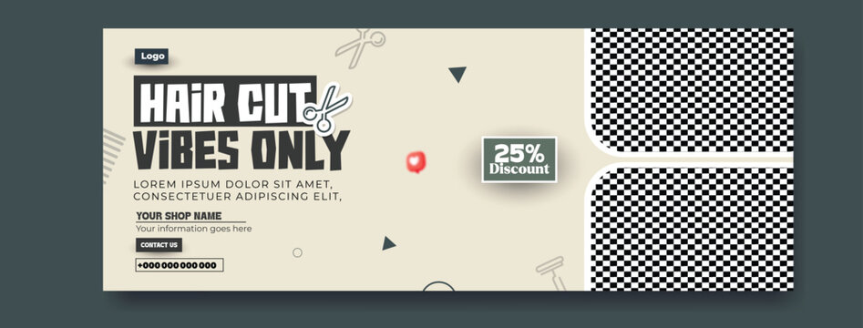 Hair Salon Discount Coupon Design with Scissors and Geometric Shapes - Powered by Adobe