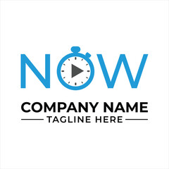 Creative Logo Design with Clock Icon Incorporated in the Word Now for Modern Business Branding and Identity