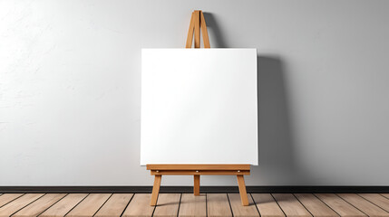 Empty canvas template on a wooden easel isolated on transparent background. 3D render. 3D illustration.