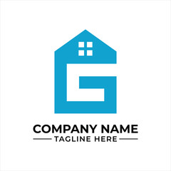 Fototapeta premium Modern Real Estate Logo Design with Letter G and House Shape in Light Blue Color Scheme