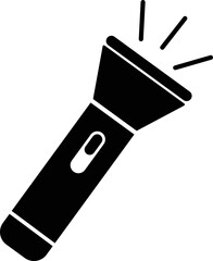Hand torch flashlight icon, black vector of electric lantern in flat style, portable light, battery lamp, emergency beam outline, glowing tool icon bundle