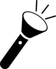 Hand torch flashlight icon, black vector of electric lantern in flat style, portable light, battery lamp, emergency beam outline, glowing tool icon bundle