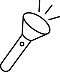 Hand torch flashlight icon, black vector of electric lantern in line style, portable light, battery lamp, emergency beam outline, glowing tool icon bundle