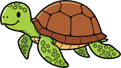 Cartoon turtle with green flippers and brown shell, adorable sea animal illustration, perfect for kids, vector art, educational, cute