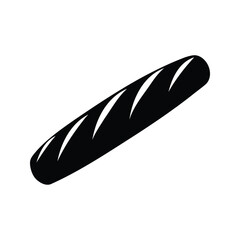 Simple black silhouette of a fresh, crusty baguette on a white background