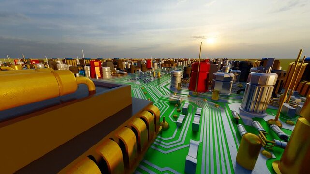 Computer chip circuit board 3D animation.