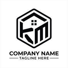 Modern Real Estate Company Logo with KM Initials and Hexagon Outline, a Symbol of Strength and Stability