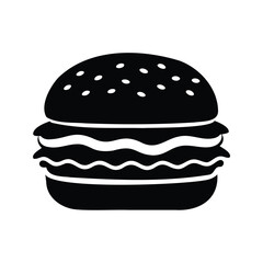 Black and white vector illustration of a hamburger with sesame seeds