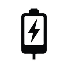 Battery energy charging icon with a lightning bolt symbol inside vector