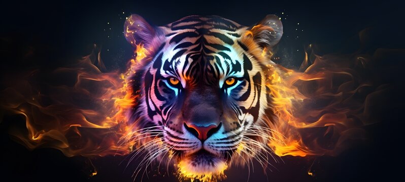 a light tiger , coming out of the smoke, generative AI