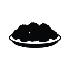 Silhouette of a plate filled with cauliflower florets or similar food