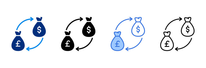 Exchange Icon Set With Different Currencies