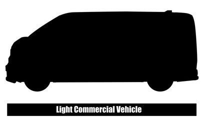 LCV ist ein Fahrzeugtyp in kleiner bis mittlerer Größe, der für gewerbliche Zwecke wie den Transport von Waren oder Personen verwendet wird. Dargestellt im Silhouettenstil.