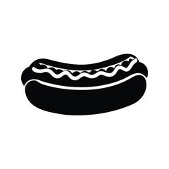 Black and white silhouette drawing of a hotdog with wavy sauce on top
