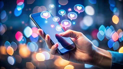 Smartphone with Social Media Heart Icons