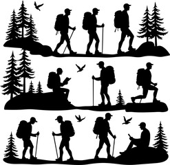 Hiking Adventure  Man outdoor  walking man illustration,