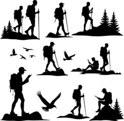 Hiking Adventure  Man outdoor  walking man illustration,