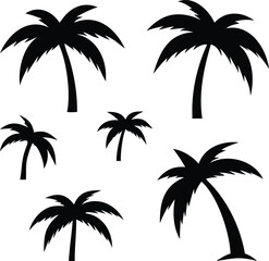 Fototapeta premium Set of tropical palm tree silhouettes vector illustration